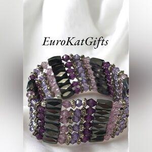 Beaded Magnetic Wrap Bracelet Colorful Handmade NEW Purple